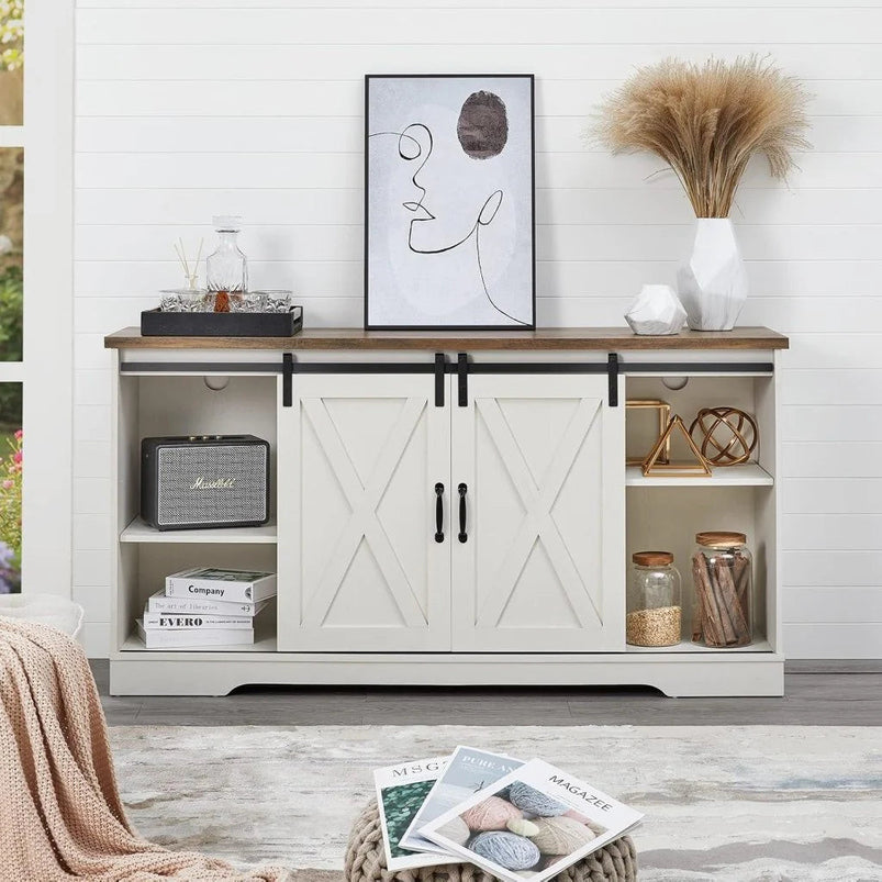 Amerlife Fireplace TV Stand with Sliding Barn Door for Tvs up to 73"
