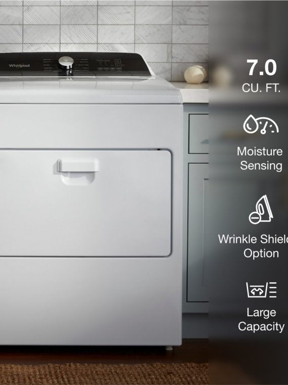 Whirlpool, 7.0 Cu. Ft. Gas Dryer with Moisture Sensing, White, 2025