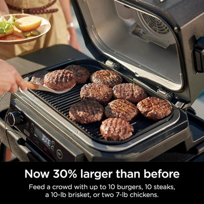 7-in-1 Grill and Smoker with Thermometer, Air Fryer, BBQ, Bake, Roast, Broil, Portable Electric Outdoor Grill, Grey