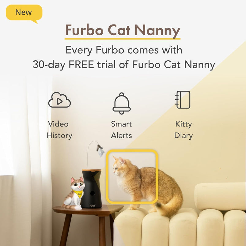 360 Degree Cat Camera, See Your Cat from Anywhere, Rotating 360 Degree Cat Tracking, Treat Toss, Color HD Night Vision, 2-Way Audio