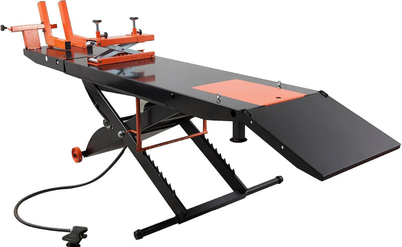 Apluslift MT1500X 1500LB Air-Operated Motorcycle and ATV Lift Table, 48" Wide with Side Extensions, 2-Year Warranty