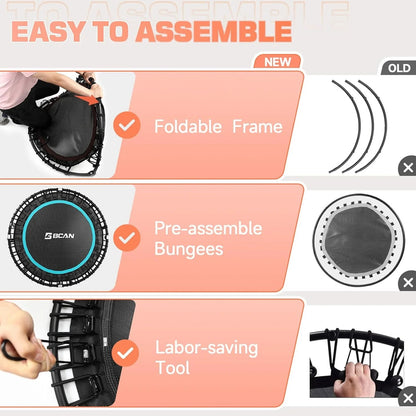 Bcan 450/550 Lbs Foldable Mini Trampoline, 40"/48" Fitness Trampoline with Bungees, U Shape Adjustable Foam Handle