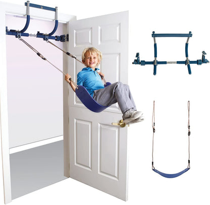 6 Piece Indoor Doorway Gym Set for Kids, Indoor Swing for Kids Includes Kids Swing Chair, Rings, Hanging Trapeze, Ladder, Swinging Rope and Pullup Bar