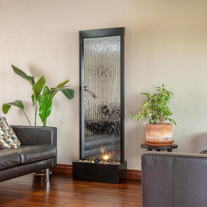 Alpine Mirror Waterfall Fountain with Stones and Lights, 72", Indoor/Outdoor Zen Decor