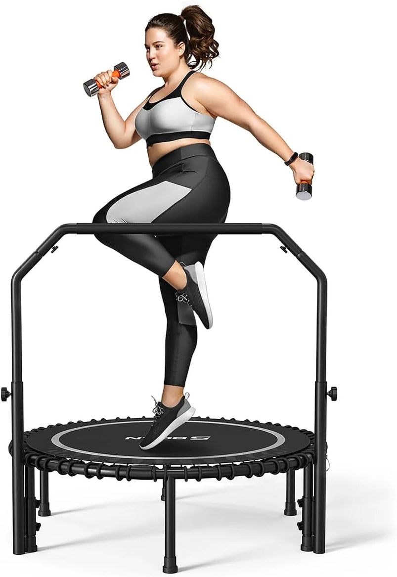 Bcan 450/550 Lbs Foldable Mini Trampoline, 40"/48" Fitness Trampoline with Bungees, U Shape Adjustable Foam Handle