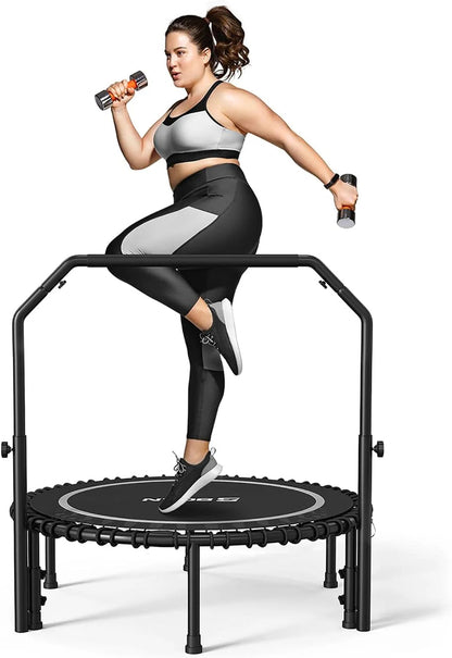 Bcan 450/550 Lbs Foldable Mini Trampoline, 40"/48" Fitness Trampoline with Bungees, U Shape Adjustable Foam Handle