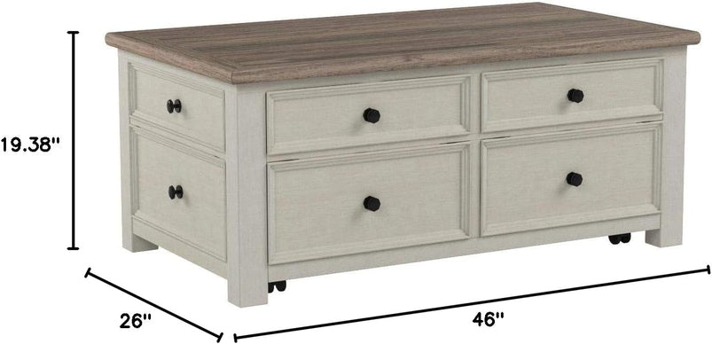 Ashley Bolanburg Lift Top Coffee Table with Drawers, Antique Cream and Brown