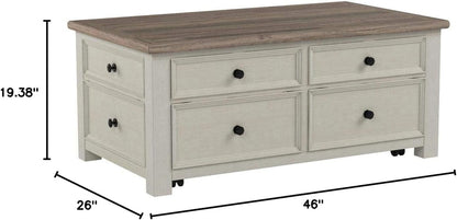 Ashley Bolanburg Lift Top Coffee Table with Drawers, Antique Cream and Brown