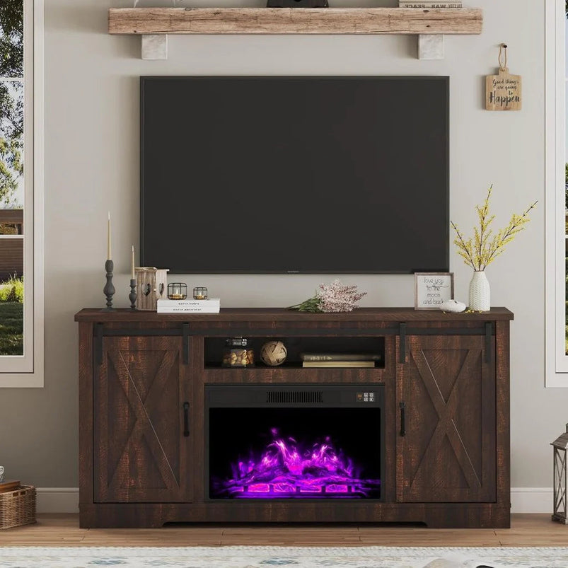 Amerlife Fireplace TV Stand with Sliding Barn Door for Tvs up to 73"