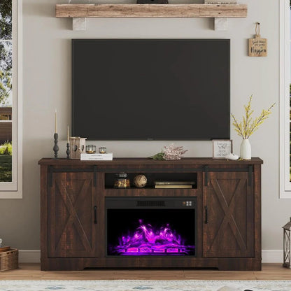 Amerlife Fireplace TV Stand with Sliding Barn Door for Tvs up to 73"