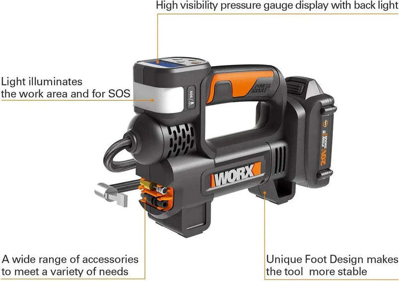 20V MAX Cordless Multi-Function Air Pump Inflator 1 x 2.0Ah Battery and 1 x Charger Included, Black