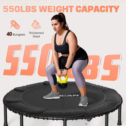 Bcan 450/550 Lbs Foldable Mini Trampoline, 40"/48" Fitness Trampoline with Bungees, U Shape Adjustable Foam Handle