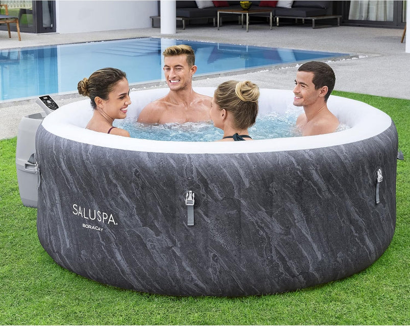 Bestway Saluspa Fiji Airjet Large Round 2 to 4 Person Inflatable Hot Tub Portable Outdoor Spa with 120 Airjets and Energysense Cover, Grey