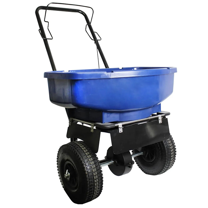 Home Salt Spreader, 80 Lbs, Ergonomic Flip Handle, Barbed Auger, Adjustable Door Opening