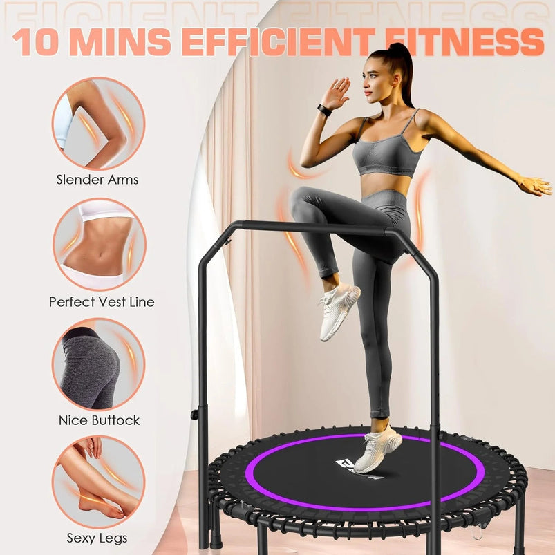 Bcan 450/550 Lbs Foldable Mini Trampoline, 40"/48" Fitness Trampoline with Bungees, U Shape Adjustable Foam Handle