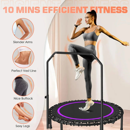 Bcan 450/550 Lbs Foldable Mini Trampoline, 40"/48" Fitness Trampoline with Bungees, U Shape Adjustable Foam Handle