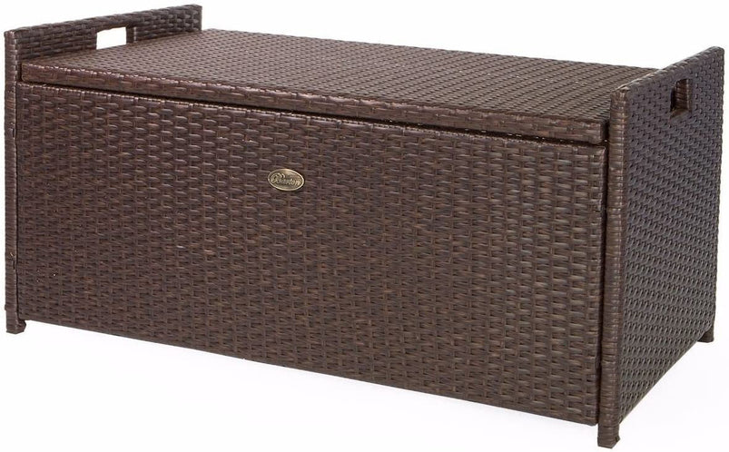 Barton Outdoor Storage Bench Rattan Style Deck Box Wicker Patio Furniture Water Resistance W/Seat Cushion, 60-Gallon, Brown