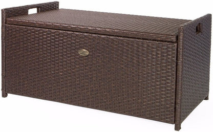 Barton Outdoor Storage Bench Rattan Style Deck Box Wicker Patio Furniture Water Resistance W/Seat Cushion, 60-Gallon, Brown