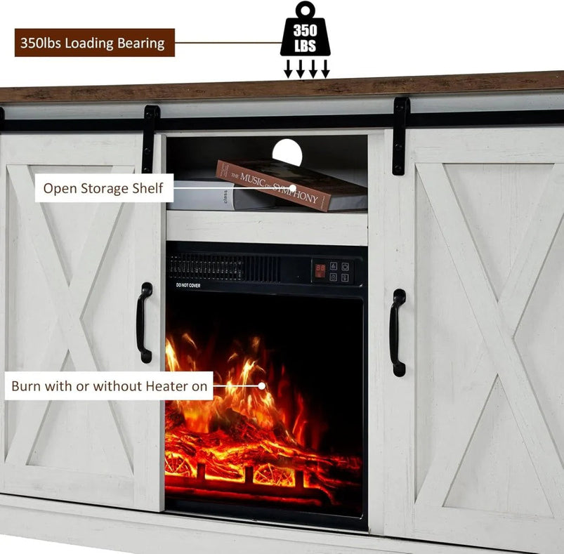 Amerlife Fireplace TV Stand with Sliding Barn Door for Tvs up to 73"