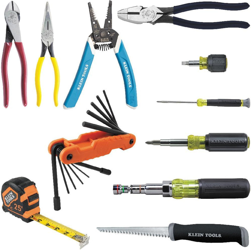 5300 Tool Set, Electrician Tool Kit Has 4 Screwdrivers, 4 Pliers, Tape Measure, Stripper, Tool Pouch, Tool Belt, 12-Piece
