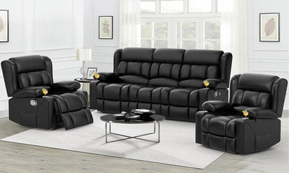 3 Seat Reclining Sofa with Storage Drawer USB Ports and Cup Holders Manual Couch