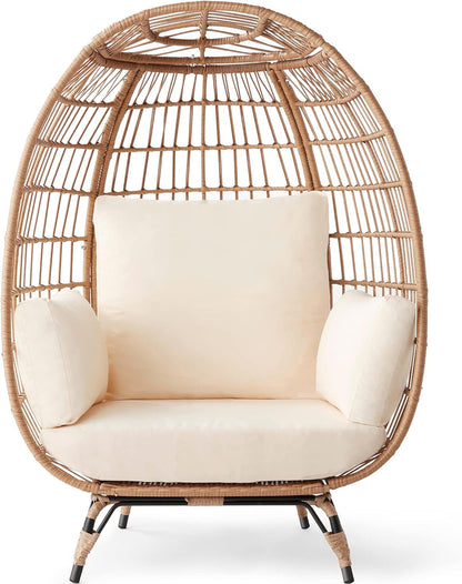Best Choice Products Wicker Egg Chair, Oversized Indoor Outdoor Lounger for Patio, Backyard, Living Room W/ 4 Cushions, Steel Frame, 440lb Capacity