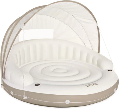 58292EP Canopy Island Inflatable Pool Float, Comfortable Lounge Surface, Built-in Cup Holders, Detachable Sunshade, 440lb MAX Weight Capacity