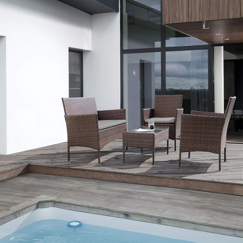 4 Pieces Patio Rattan Chair Wicker, Outdoor Indoor Use Backyard Porch Garden Poolside Balcony Furniture Sets Red