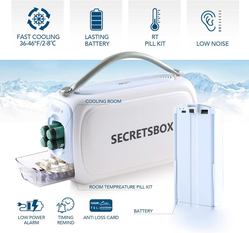 24H 2N1 Insulin Cooler Travel Case 40000mAh Rechargeable Battery Medication Cooler for Travel TSA Approved USB Medicine Cooler for Travel 36-46F