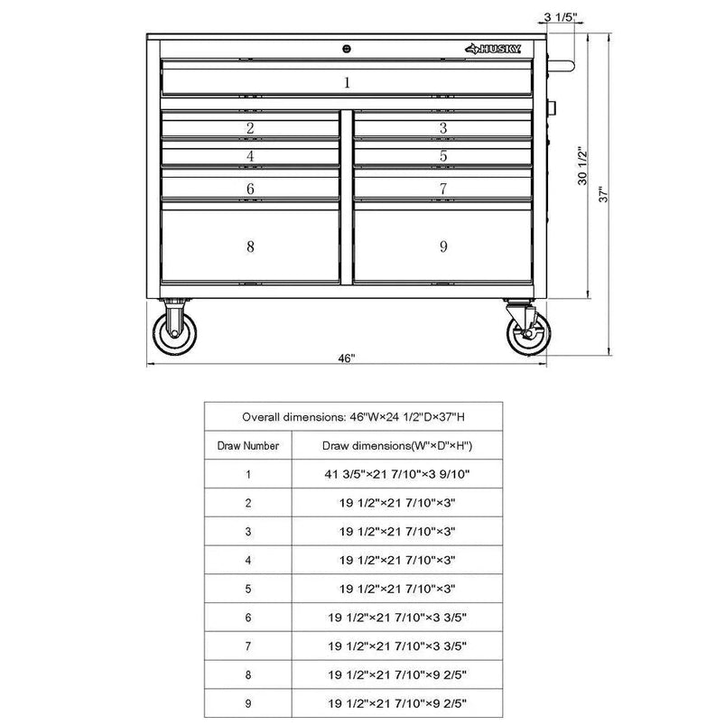 46 In. W x 24 In. D 9-Drawer Gloss Black Deep Tool Chest Mobile Workbench