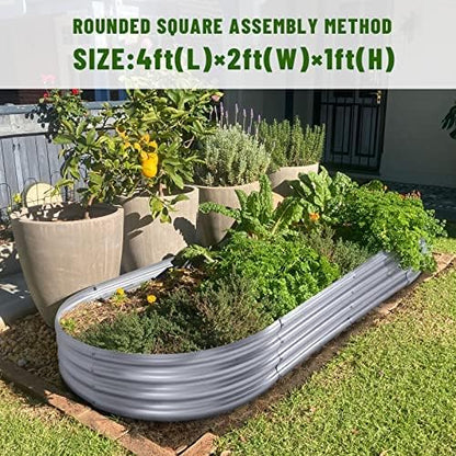 2Pcs Galvanized Raised Garden Bed Kit, 10x4x1ft Galvanized Planter Raised Garden Boxes Outdoor, Oval Large Metal Raised Garden Beds for Vegetables
