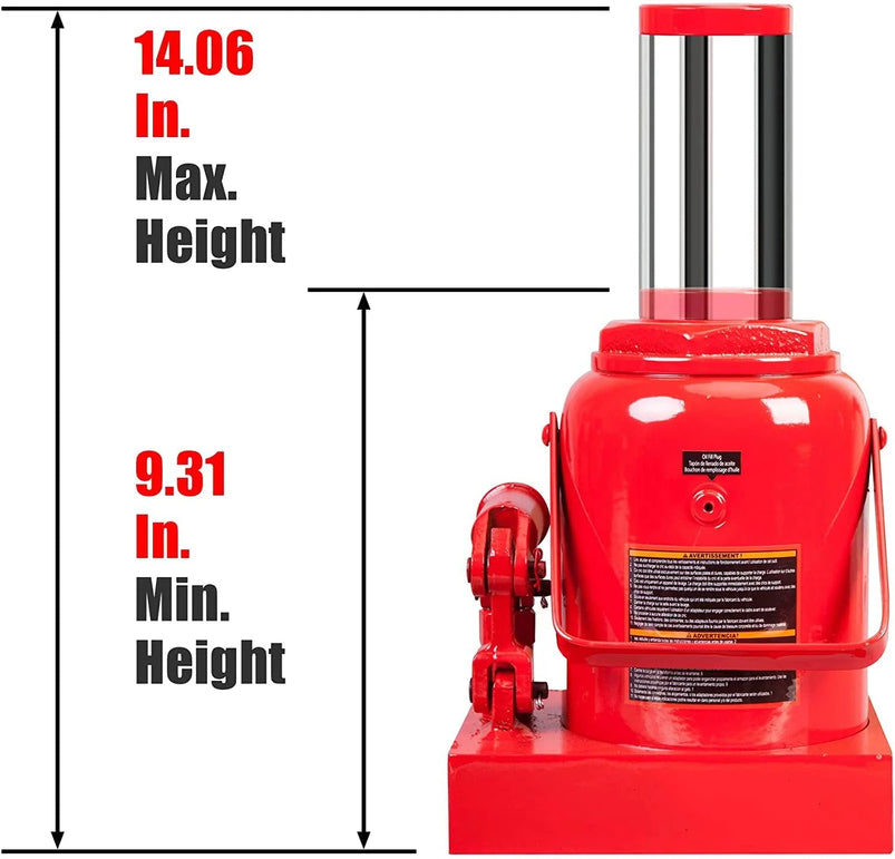 Big Red 50 Ton Low Profile Hydraulic Bottle Jack, Welded Construction for Automotive and Heavy Lifting