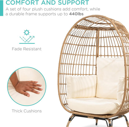 Best Choice Products Wicker Egg Chair, Oversized Indoor Outdoor Lounger for Patio, Backyard, Living Room W/ 4 Cushions, Steel Frame, 440lb Capacity