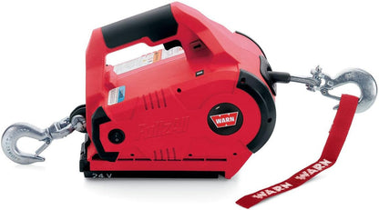 885005 Pullzall Cordless 24V DC Portable Electric Winch with Steel Cable and 2 Rechargeable Battery Packs, 1/2 Ton 1,000 LB Pulling Capacity, Red