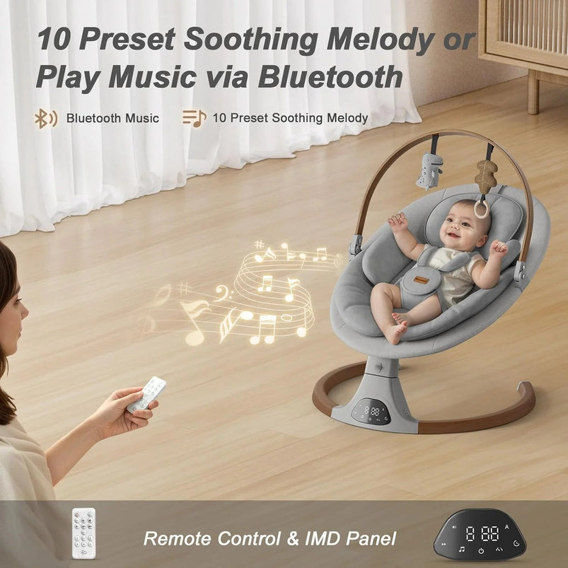 Baby Swings for Infants, Monamii Baby Swing, Bluetooth Infant Swing with Music Speaker, 5 Speeds and Remote Control, Indoor and Outdoor Use