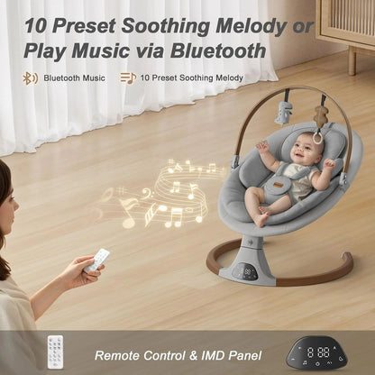 Baby Swings for Infants, Monamii Baby Swing, Bluetooth Infant Swing with Music Speaker, 5 Speeds and Remote Control, Indoor and Outdoor Use