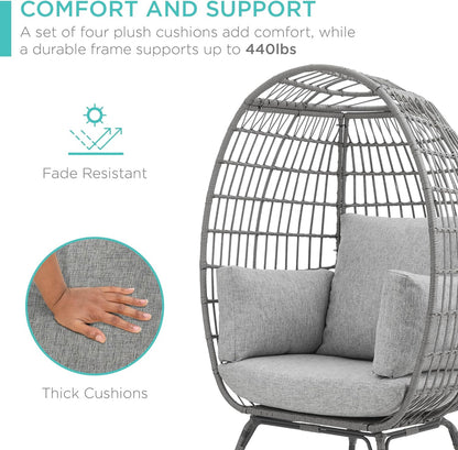 Best Choice Products Wicker Egg Chair, Oversized Indoor Outdoor Lounger for Patio, Backyard, Living Room W/ 4 Cushions, Steel Frame, 440lb Capacity