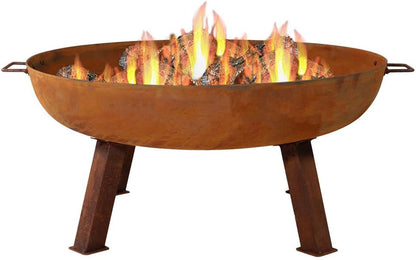 34-Inch Rustic Cast Iron Outdoor Raised Fire Pit Bowl with Handles, Oxidized Finish