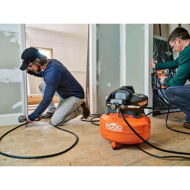 6 Gal. Portable Electric Pancake Air Compressor W/ 18GA Brad Nailer, 16GA Straight Finish Nailer, and 18GA Finish Stapler R69603FK