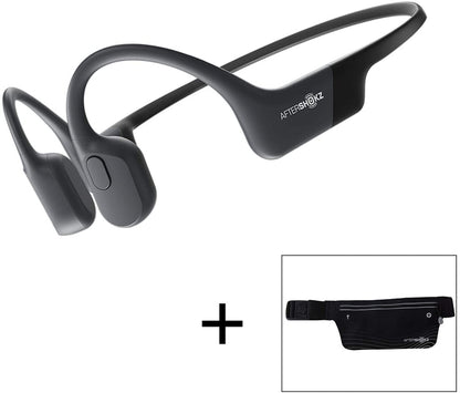 Aftershokz Aeropex Open-Ear Wireless Bone Conduction Headphones with Sport Belt, Cosmic Black, 2.3
