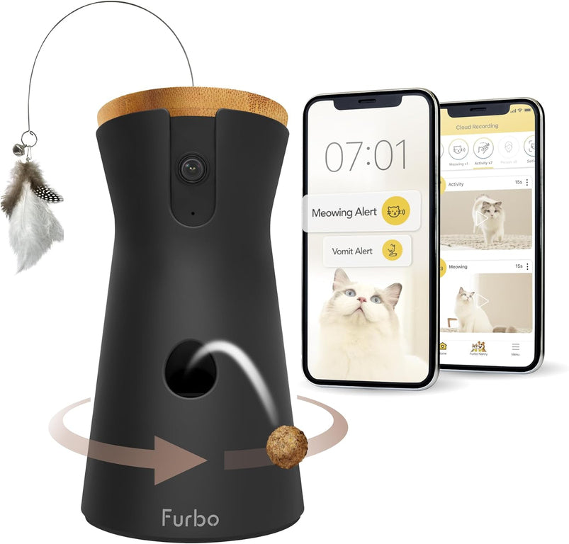 360 Degree Cat Camera, See Your Cat from Anywhere, Rotating 360 Degree Cat Tracking, Treat Toss, Color HD Night Vision, 2-Way Audio