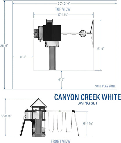 Backyard Discovery Canyon Creek Cedar Wood Swing Set with Wave Slide, Clubhouse, Play Kitchen, Picnic Area, Belt Swings, Web Swing, Rock Wall