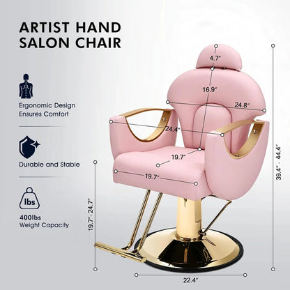 Artist Hand Salon Chair Reclining Barber Chair Oversized Hydraulic Pump Heavy Duty Hair Salon Chair 360 Degree Swivel Hair Chair for Hair Stylist
