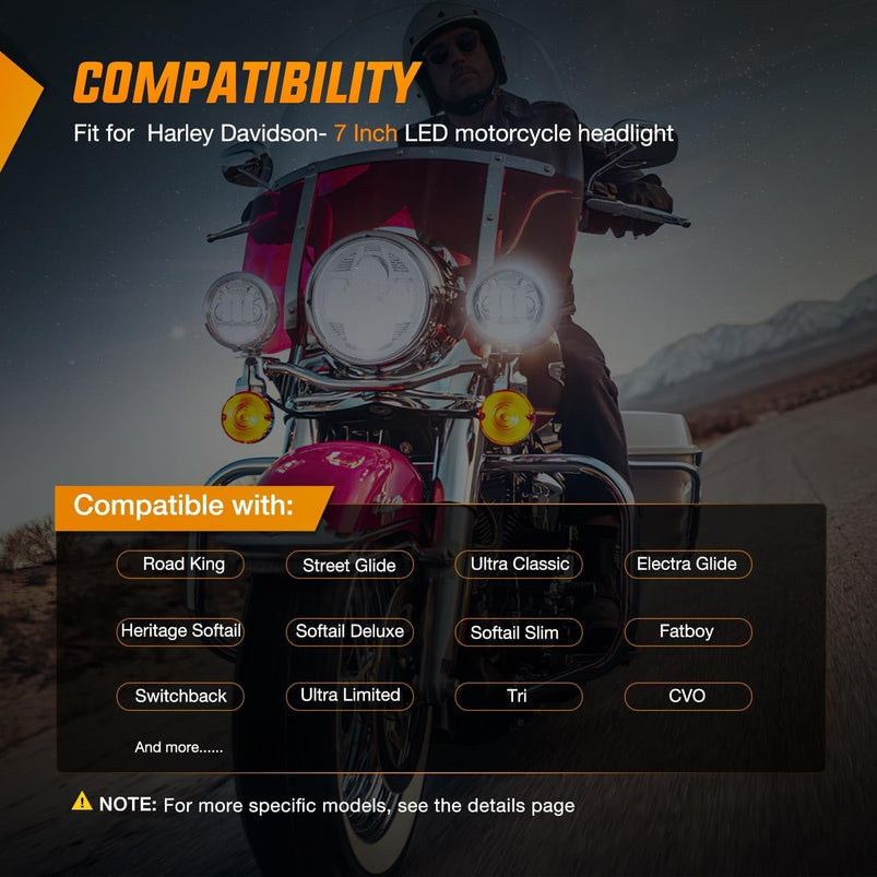 7 "motorcycle LED Headlights 4.5" Fog Light Assist Dot Kit Compatible with Harley-Davidson Elektra Street Glide Fat Boy Road King Heritage Softtail