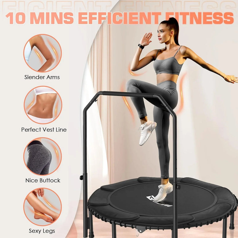 Bcan 450/550 Lbs Foldable Mini Trampoline, 40"/48" Fitness Trampoline with Bungees, U Shape Adjustable Foam Handle