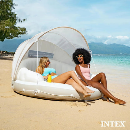 58292EP Canopy Island Inflatable Pool Float, Comfortable Lounge Surface Built-in Cup Holders Detachable Sunshade 440lb MAX Weight Capacity 78.5" x 59"