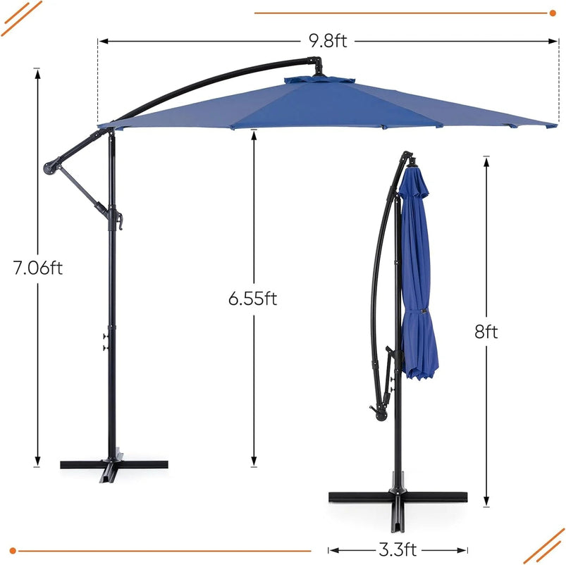 9.8FT Offset Patio Umbrella Hanging Cantilever Umbrella Outdoor Sun Shade with Easy Tilt Adjustment, 8 Ribs, UV Protection for Backyard, Lawn