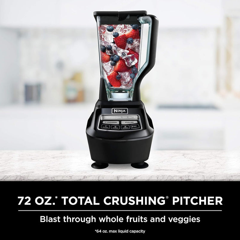 Mega Kitchen System, 1500W, 4 Functions for Smoothies, Processing, Dough, Drinks, with 72-oz. Blender Pitcher, 64-oz. Processor Bowl