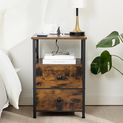 Amhancible Night Stand Set 2, Nightstand with Charging Station