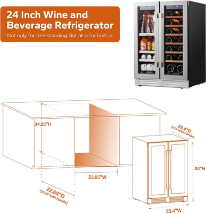 24 in Wine Cooler Refrigerator, 46 Bottle Wine Fridge Dual Zone with Modern Touch Intelligent Digital 40 Degree -65 Degree F Low Noise